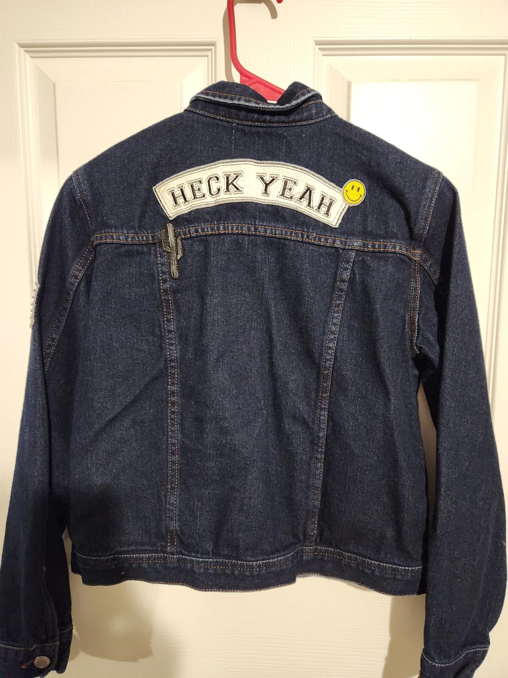 Kendall & Kylie Dark Blue Denim Jacket with Patches and Flag Sleeve